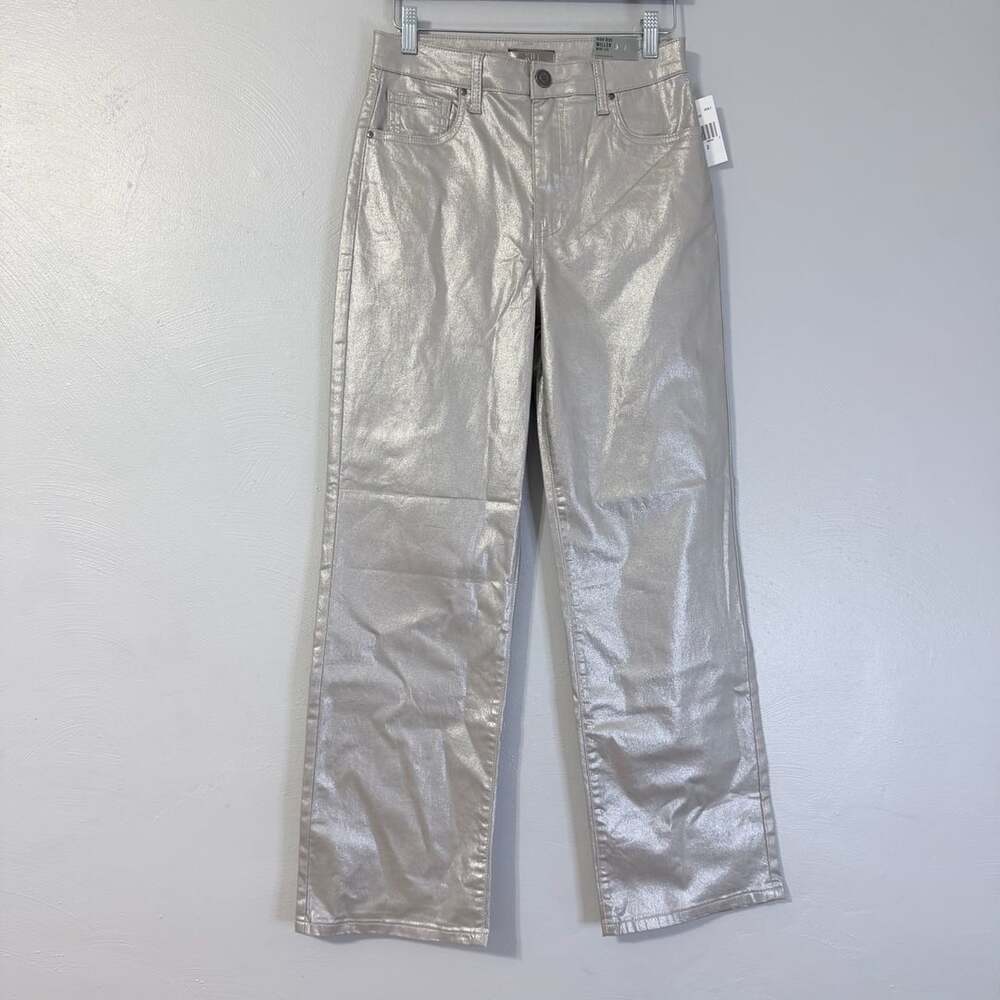 KUT from the Kloth High Rise Miller Wide Leg Silver Metallic Pants Women’s 2